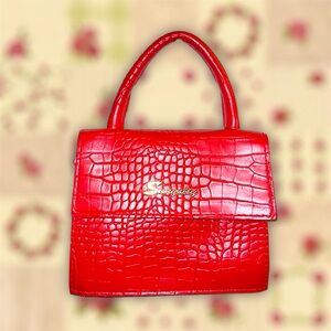 Red Crocodile Skin Lightweight Hand Bag